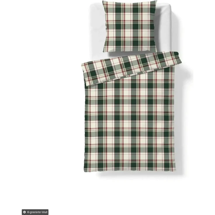 Fleuresse Lech Edelflanell Bettwäsche 135x200 Karo grün rot beige 605084-05 – Bild 2