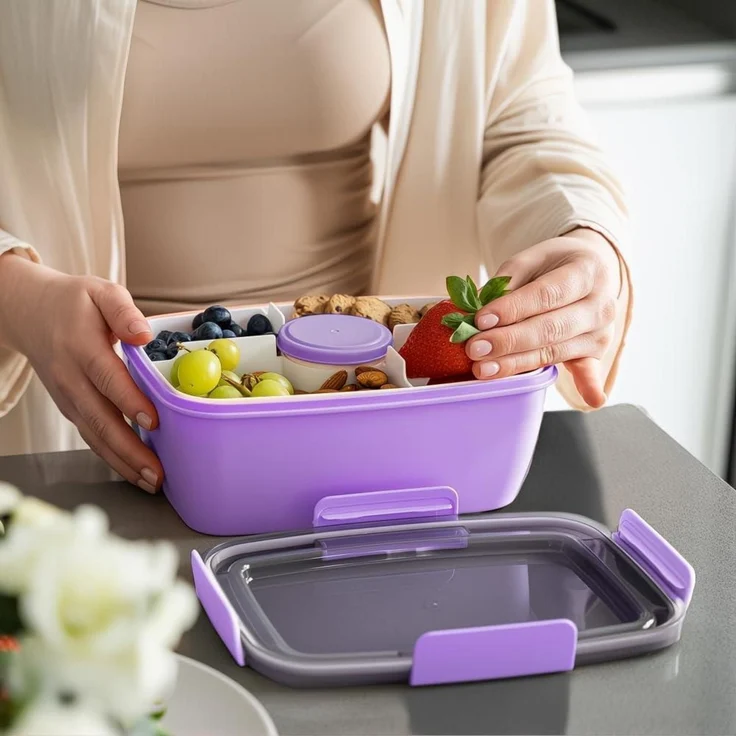 Lunchbox Brotdose Bento Erwachsene 2000ML 2000ml-2set-lila Dunkelrosa – Bild 6
