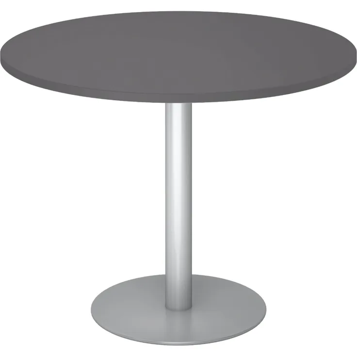 bümö Besprechungstisch, Esstisch klein, Tisch rund 100 cm - kleiner Esstisch graphit, Rundtisch Esstisch 2 Personen mit Holz-Platte, Säule aus Metall in silber, Konferenztisch, Bistrotisch, STF10-G-S