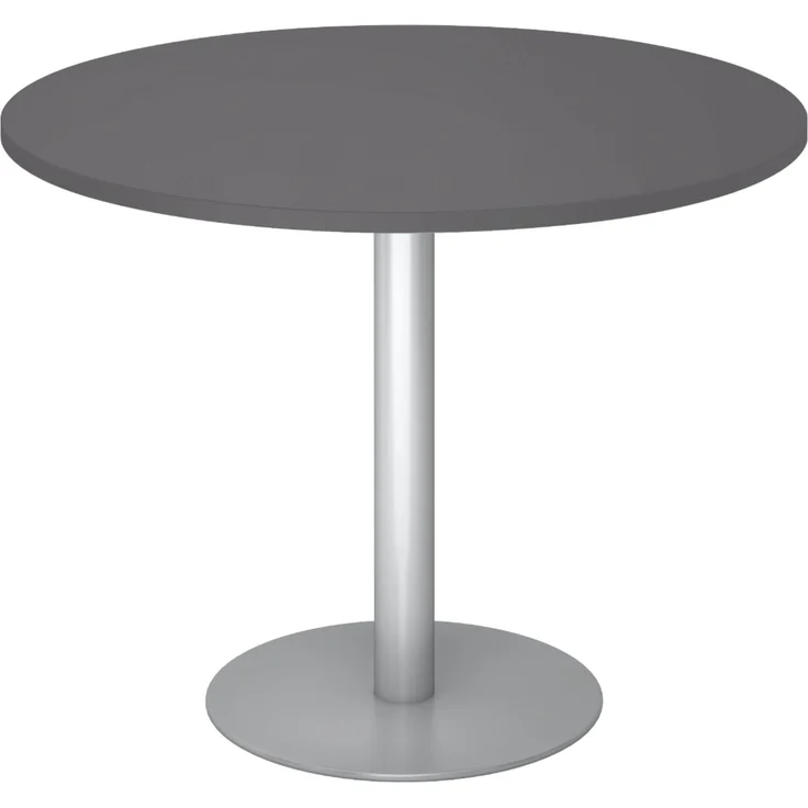 bümö Besprechungstisch, Esstisch klein, Tisch rund 100 cm - kleiner Esstisch graphit, Rundtisch Esstisch 2 Personen mit Holz-Platte, Säule aus Metall in silber, Konferenztisch, Bistrotisch, STF10-G-S – Bild 1