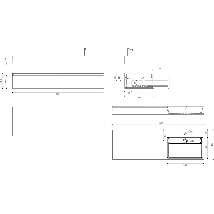 doporro Waschbeckenunterschrank Badmöbel Set Holzstruktur Schubladen Unterschrank Soft-Close MDF UP – Bild 7