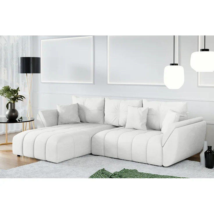 AX LIVING Weiße Eckcouch Verciani Schlaffunktion Bettkasten 280cm – Bild 1