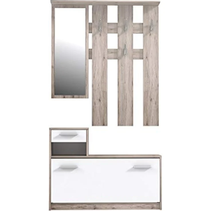 FORTE Foxi Kompaktgarderobe inklusive Spiegel, Holzwerkstoff, Sandeiche Dekor, 97. 5 x 25 x 180 cm – Bild 2