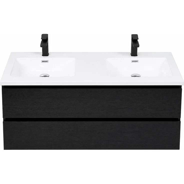 Badplaats Badmöbel Set mit Waschbecken und Unterschrank Angela 120 x 48 cm Schwarz Holz - Waschbeckenunterschrank mit Soft-Close und Doppelwaschbecken, Vorgemontiert – Bild 3