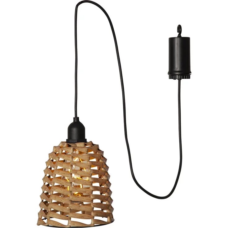 Star Trading Pendelleuchte Twine, LED Rattan-Optik mit Timer und IP44 Spritzwasserschutz, schwarz-braun