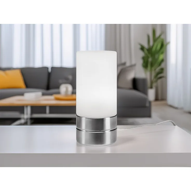 Kleine Tischlampe SARNO mit Touch Dimmer und Glasschirm, Höhe 20cm