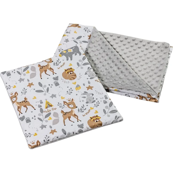 Medi Partners Babydecke Krabbeldecke mit Kissen 100% Baumwolle Minky Kinderdecke 55x75 + 35x30cm multifunktional für Kinderwagen Babyschale Wiege (REH mit grauem Minky)