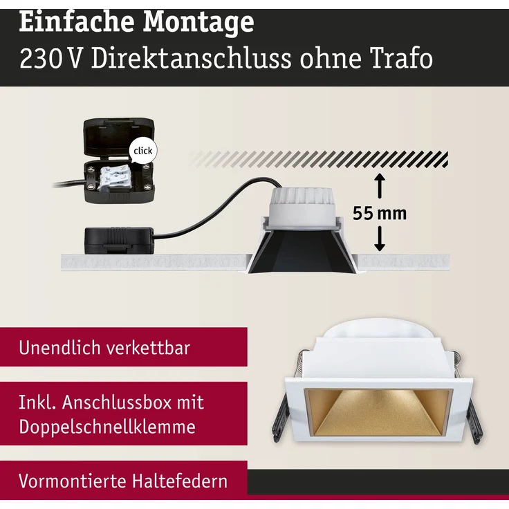 Paulmann 93130 LED Cole Coin Basisset eckig 3er-Set 2700K Weiß Gold 3-Step-Dim IP44 – Bild 5