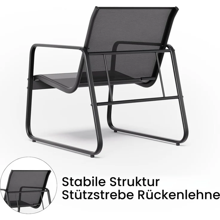 Bealife 3-teiliges Balkon-Set, 3-teiliges Bistro-Set aus Textilene-Stoff, 2 Sessel und 1 Tisch aus gehärtetem Glas, für Garten, Terrasse, Balkon – Bild 6
