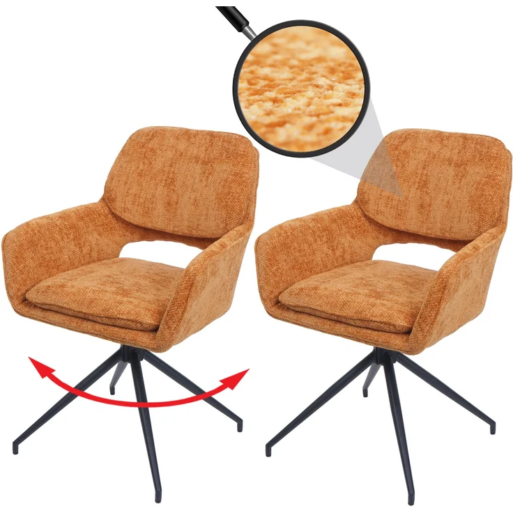 2er-Set Esszimmerstuhl HWC-N74, Küchenstuhl, drehbar Auto-Return, Stoff Chenille (490g/m²) ~ ocker-gelb – Bild 1