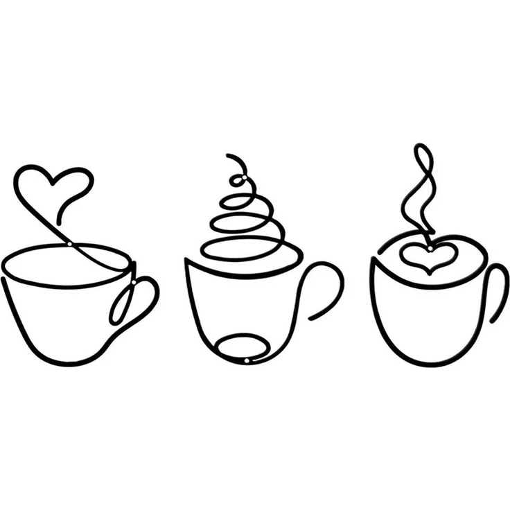 Agger Wandbild Wanddeko Metall Schwarz Kaffeetasse Wanddekoration, Metallbilder, (3 St), Wanddeko Küche Esszimmers Wohnzimmers Café Arbeitszimmers – Bild 1