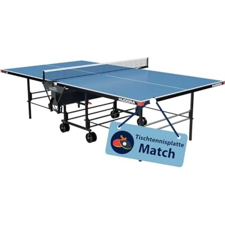 HUDORA Tischtennisplatte Match, witterungsbeständige Melaminharzplatte mit 5 mm Stärke, klappbar und mit Ball- und Schlägerhalter – Bild 1