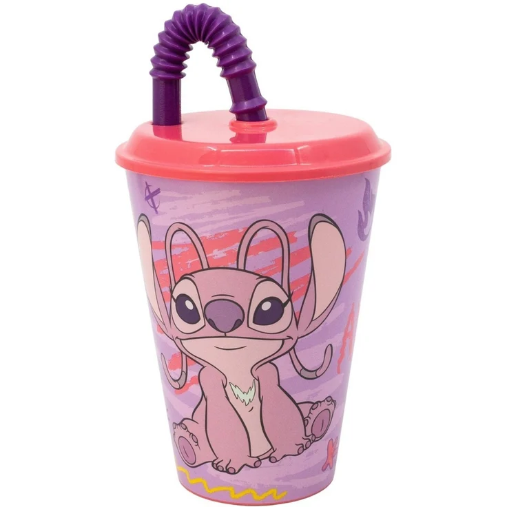 Disney Stitch Angel Kinderbecher 430 ml Tumbler mit Deckel und Strohhalm – Bild 3