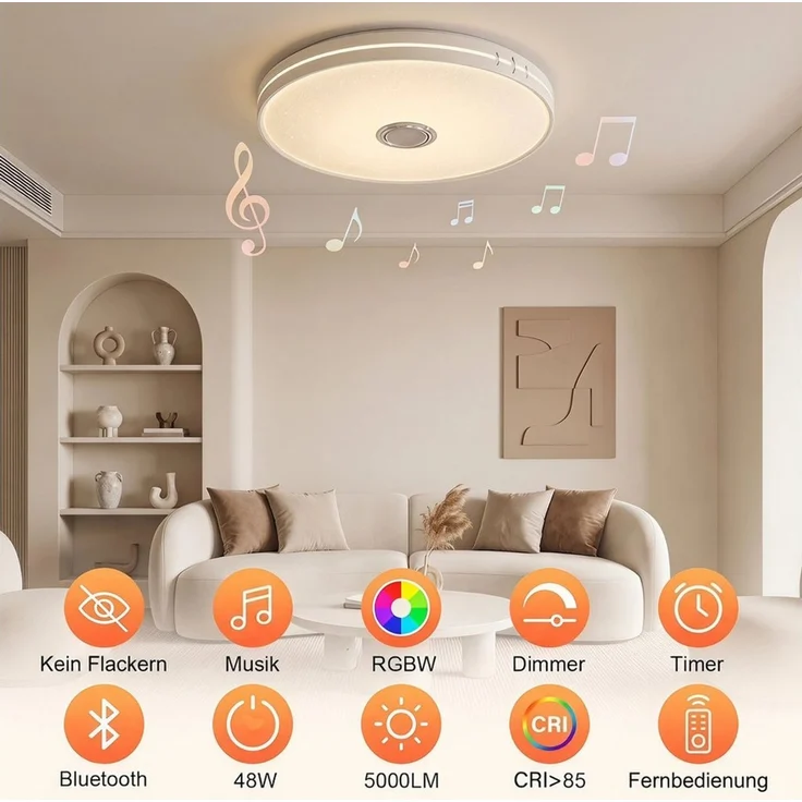 LETGOSPT Deckenleuchte LED Deckenlampe, mit Bluetooth Lautsprecher, RGB, Fernbedienung, APP, LED fest integriert, RGB, Tageslichtweiß, LED Deckenleuchte,Ø 30cm,für Badezimmer Schlafzimmer Wohnzimmer – Bild 3