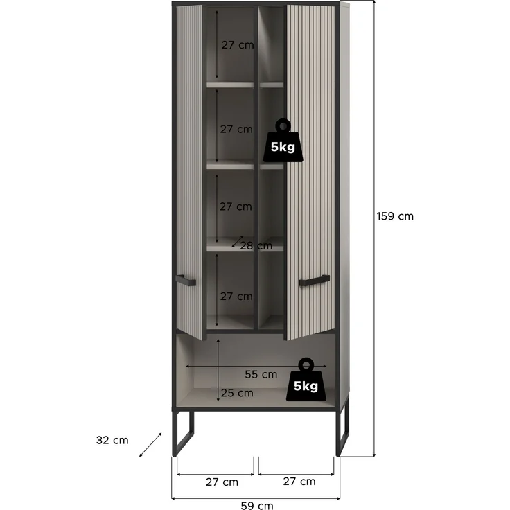 Hochschrank (B/H/T: 59x159x32 cm) in Kaschmir Nachbildung – Bild 4