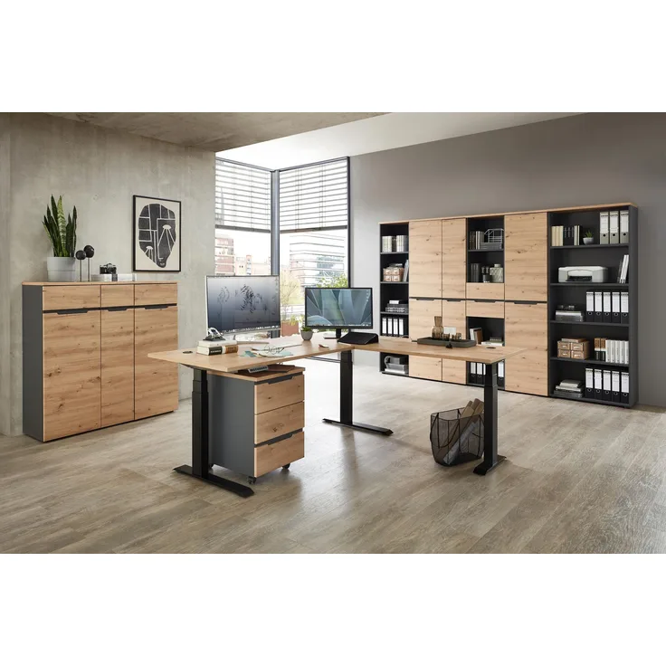 Komplettbüro MEMPHIS X 9-teilig Front Artisan Eiche Korpus Graphit