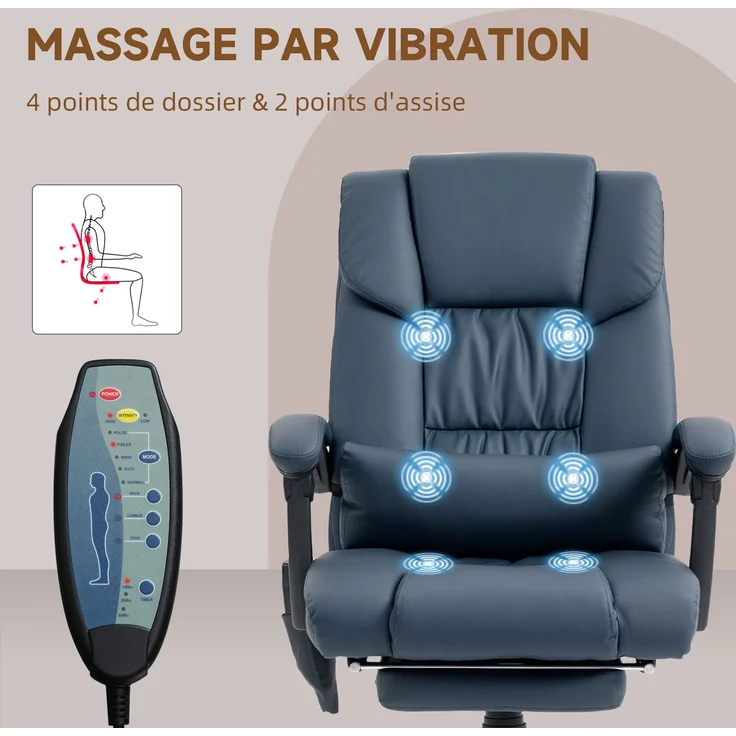 Massage-Bürostuhl, Fußstütze, höhenverstellbar, neigbare Rückenlehne, kabelgebundene Fernbedienung, 66 x 75 x 122 cm, blau – Bild 8