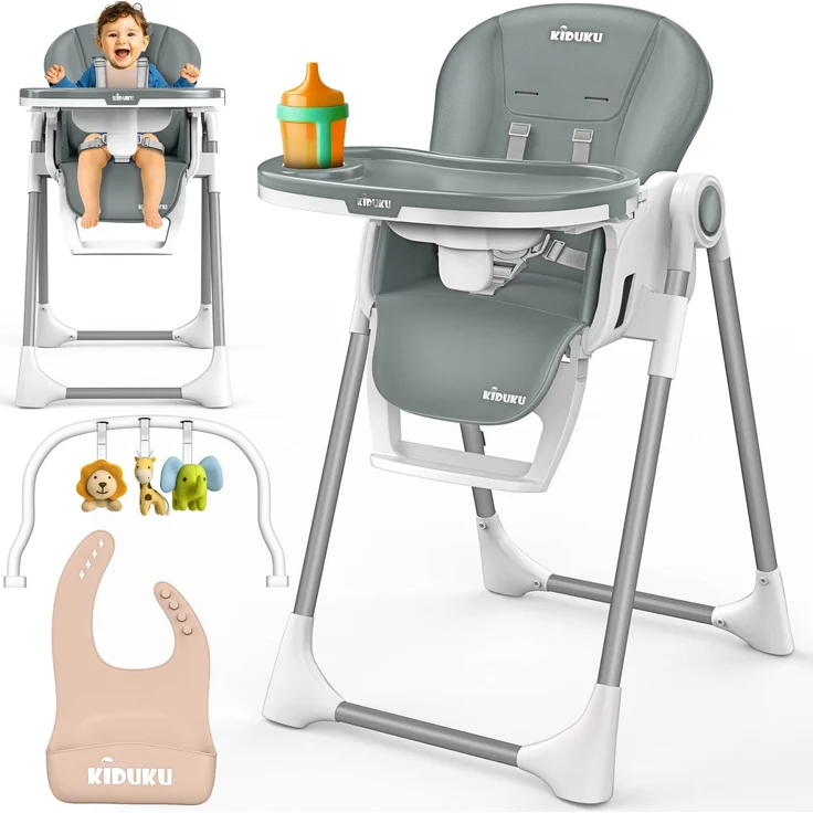 KIDUKU® Hochstuhl Baby 3in1 mit Neugeborenenaufsatz + Lätzchen, Spielbogen & Tisch | Kinderhochstuhl klappbar mit Liegefunktion | Kombihochstuhl höhenverstellbar | Babystuhl mitwachsend 0-36 Monate – Bild 6