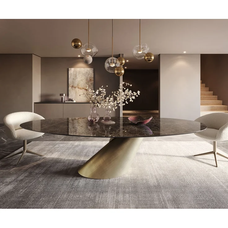 Esstisch Edge Oval 280x130 Keramik Emperador Extra Lucidato Dunkelbraun Cono Metallic Gold – Bild 2