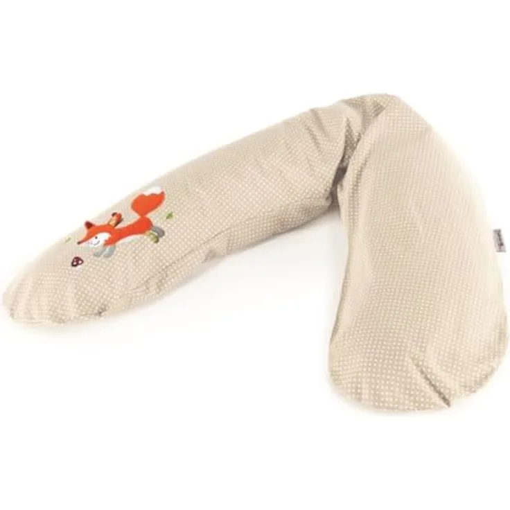 Theraline Stillkissen Das Original, vielseitig einsetzbar als Stillkissen, Seitenschläferkissen und Kuschelkissen, atmungsaktive Füllung, hautfreundlicher Baumwoll-Bezug mit Fuchs-Applikation und Punkte-Motiv, 190 cm