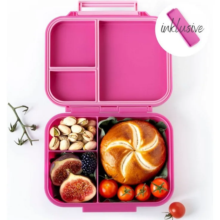 LEKKABOX Lunchbox Mini Kinder Bentobox, 3 Fächer - Brotdose Vesperdose Brotbüchse, Für feuchte Lebensmittel auslaufsicher, inkl. extra Trenner