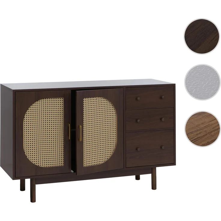 Sideboard HWC-P52, Schrank Kommode Highboard, Schubladen Staufächer, Poly-Rattan MDF Melamin 80x120x40cm ~ Walnuss-Optik – Bild 10