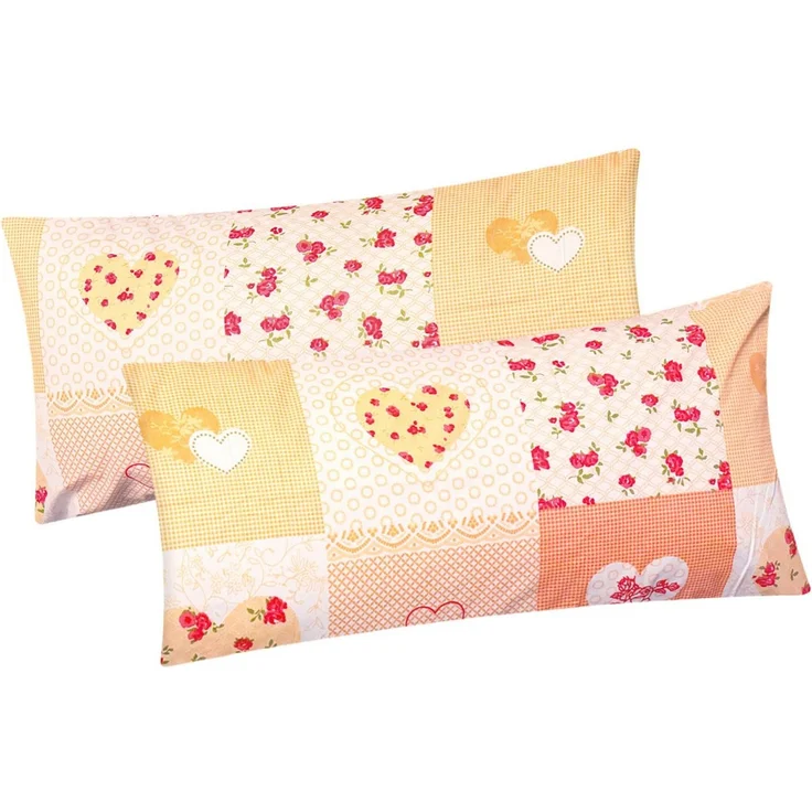 Heubergshop Kissenbezug, (2 Stück), 2er Set 40x80cm Baumwolle Landhaus Herzen Blumen Orange (422/7-40x80)