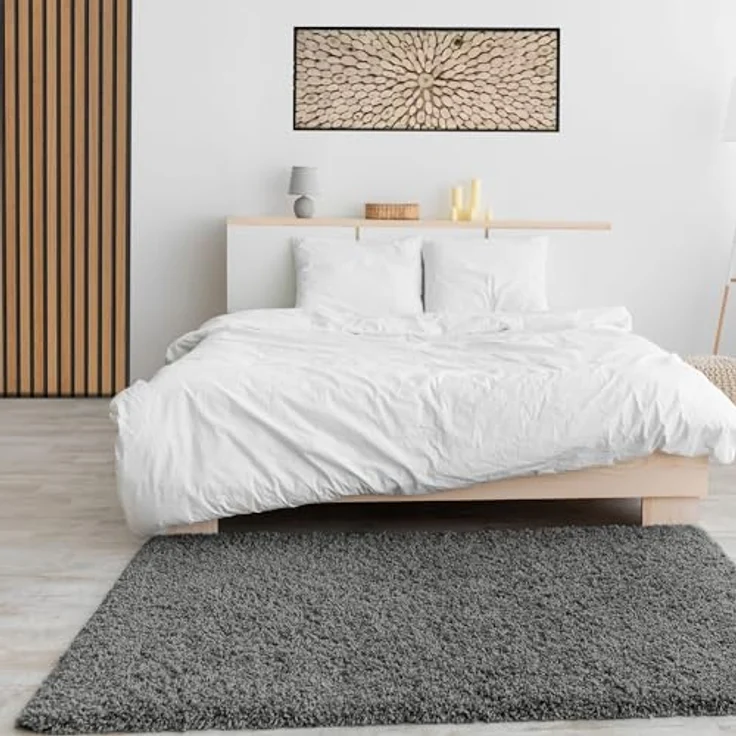 VIMODA Prime Shaggy Hochflor Langflor Teppich Einfarbig Modern Anthrazit Dunkelgrau, Maße:70x250 cm – Bild 3