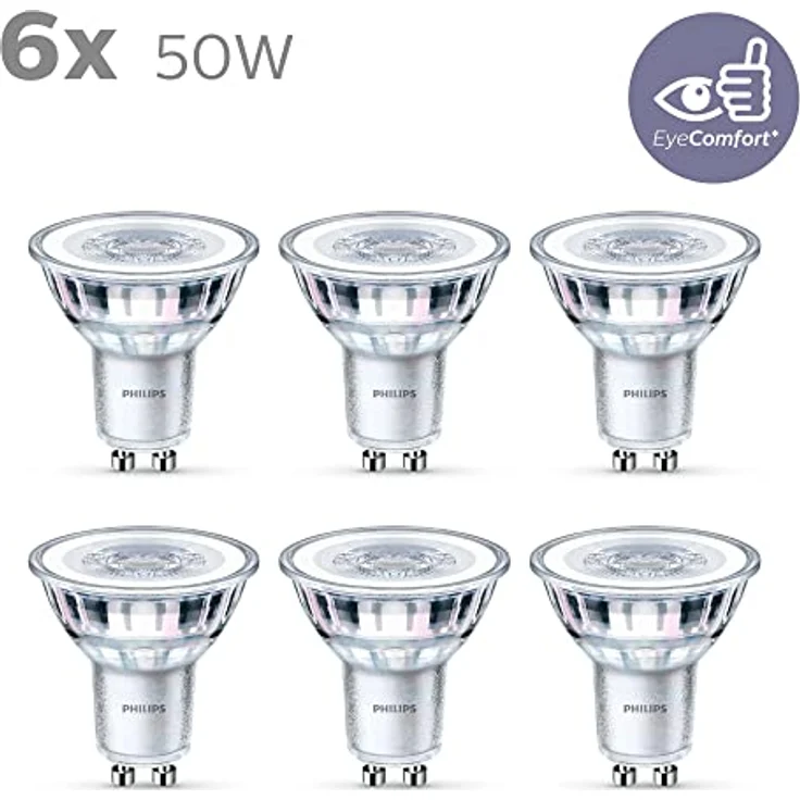 Philips LED Classic GU10 Lampen 6-er Pack (50 W), Reflektor LED Spots mit warmweißem Licht, energiesparende Lampen mit langer Nutzlebensdauer – Bild 6