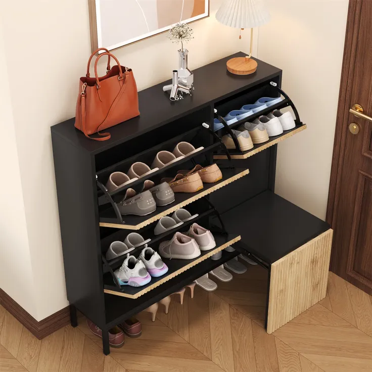Schuhschrank, Schuhkipper, Schuhregal mit Sitzfläche, Sideboard, Mehrzweckschrank, schmal – Bild 4