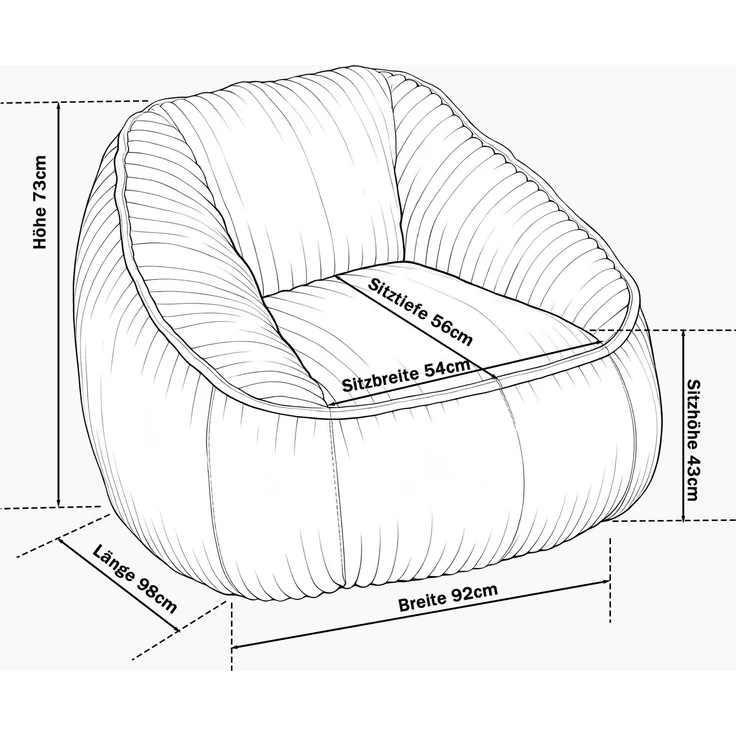 Sitzsack aus Cord mit weicher Schaumstofffüllung, 98x92x73 cm, Rosa – Bild 3