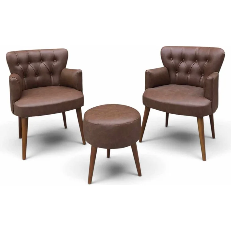 Hanah Home 'Az-2Rom-Cvz - Brown' Ohrensessel- und Hocker-Set (3-teilig), Braun, 60 x 84 x 52 cm – Bild 2