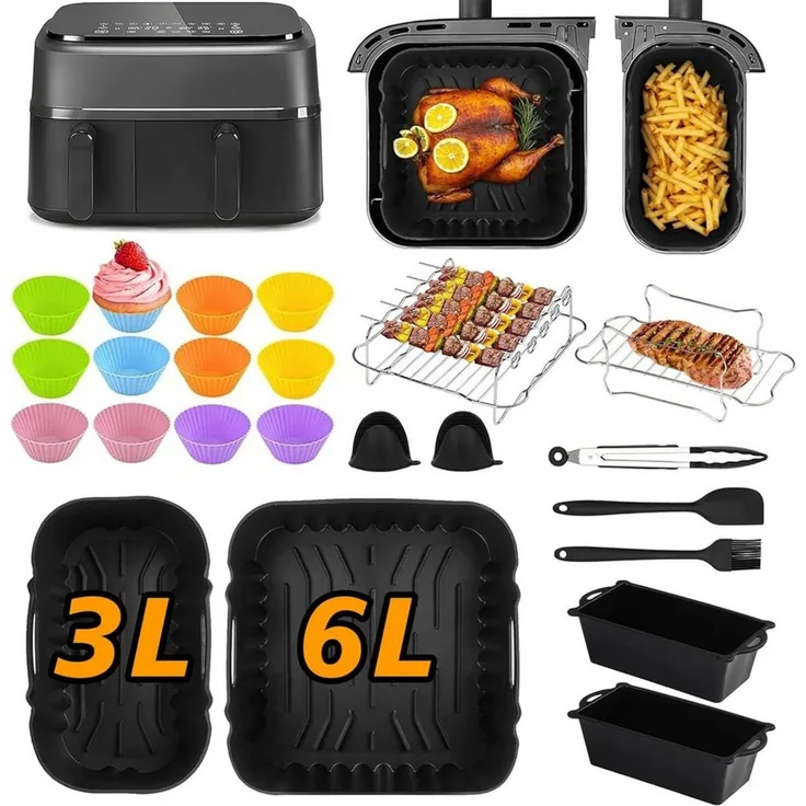 SURFOU Backform Heißluftfritteuse zubehör für Philips airfryer zubehör 28-tlg BPA-frei, (28-tlg Heißluftfritteuse Zubehör Set für Philips Airfryer Dual Basket 3000/5000 Serie(z. B. NA350/00, NA352/04), und Tefal EY9018 Dual Easy Fry, und die meisten Du...