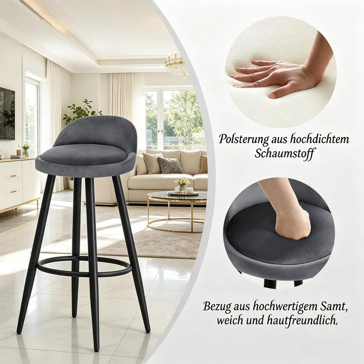 Moderne Bequemer Tisch Stuhl,Bar Hocker,Essstühl,Chatten Hocker(nur mit 1Pcs Hocker)--Dunkelgrau--36.5x36.5x78.5cm--YOUDENOVA – Bild 4