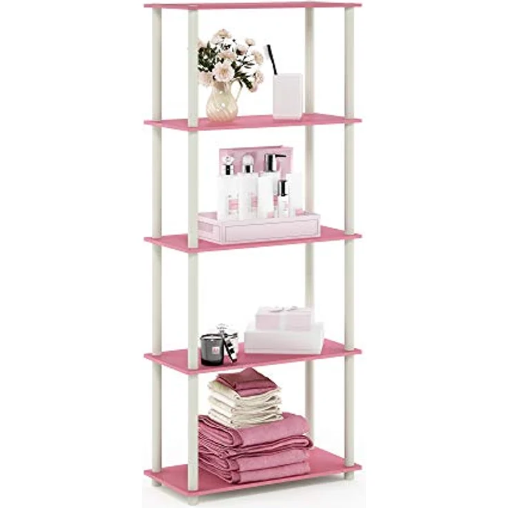 Furinno 5-Ebenen Mehrzweck-Regal, holz, Rosa/Weiß, 29. 46x59. 94x145. 8 cm – Bild 2