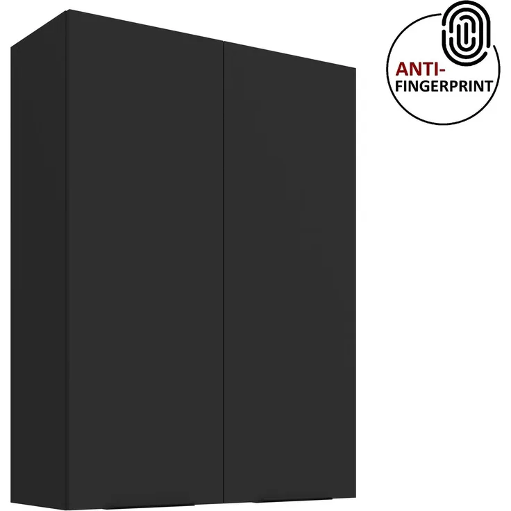 Küchen Hängeschrank 80 cm - Höhe 90 cm ARIA Schwarz ultra matt + Schwarz matt, hochwertige Fronten mit Anti Fingerprint Beschichtung Küchenzeile Küchenblock