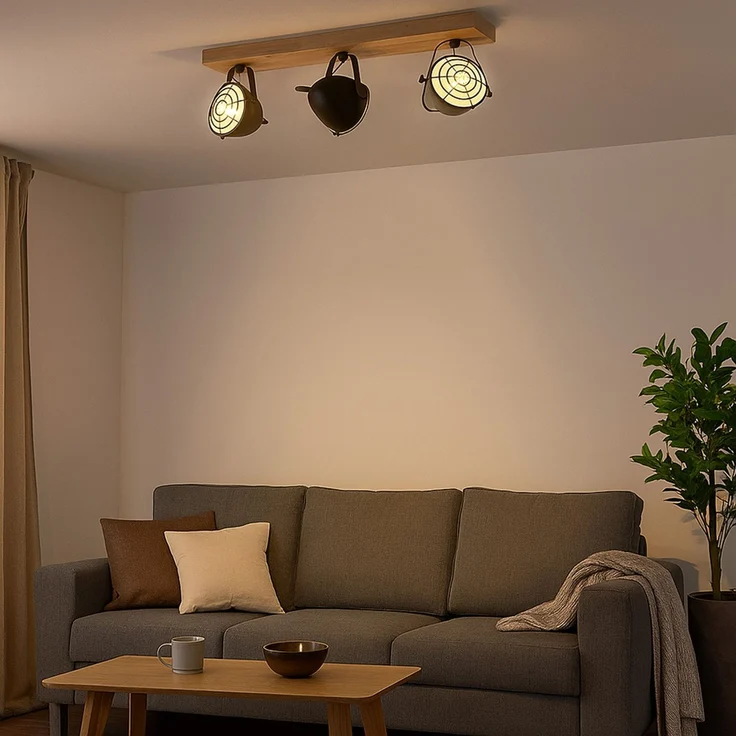 LED Deckenlampe, Metall Holz, schwarz, Spots verstellbar, L 59 cm – Bild 5