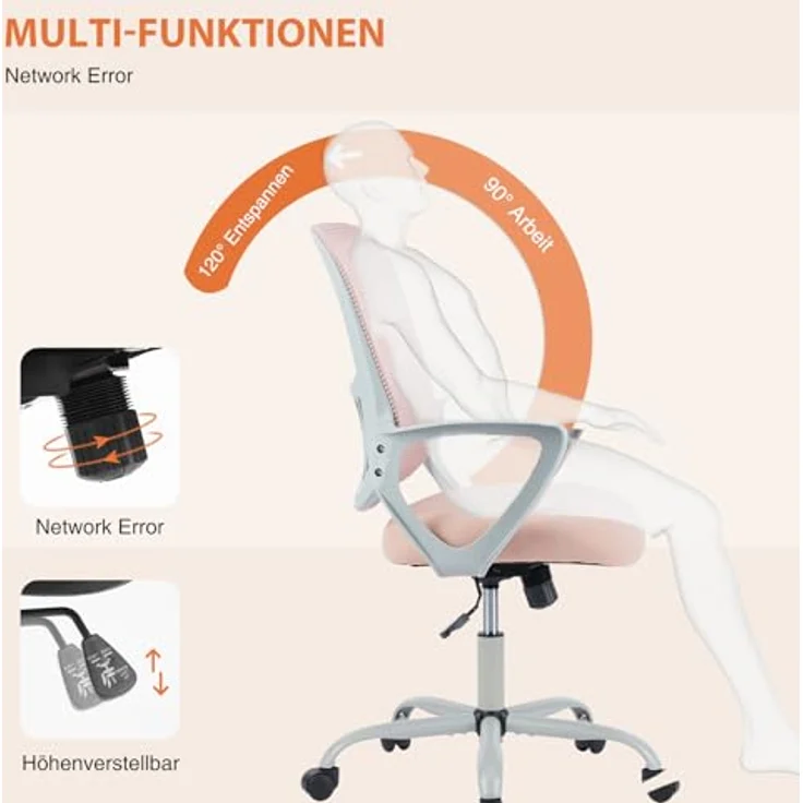 Sweetcrispy Bürostuhl Ergonomisch, Schreibtischstuhl mit Lendenwirbelstütze, Höhenverstellbarkeit Stuhl, Bürostühle mit Armlehne, Office Chair Geeignet für Büro Schlafzimmer, Rosa – Bild 6