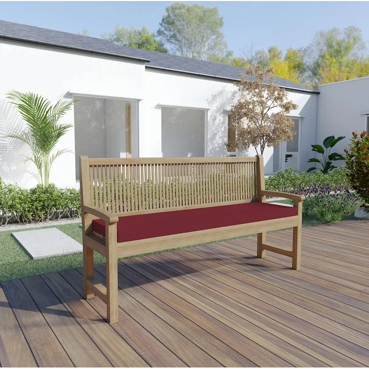 chilly pilley Bankkissen Wasserabweisend Bankauflage Bankpolster Reißverschluss mit Schlaufen Bankpolster Sitzkissen Kissen für Gartenbank Gartenbankauflage (180 x 50 x 5, Dunkelrot) – Bild 2