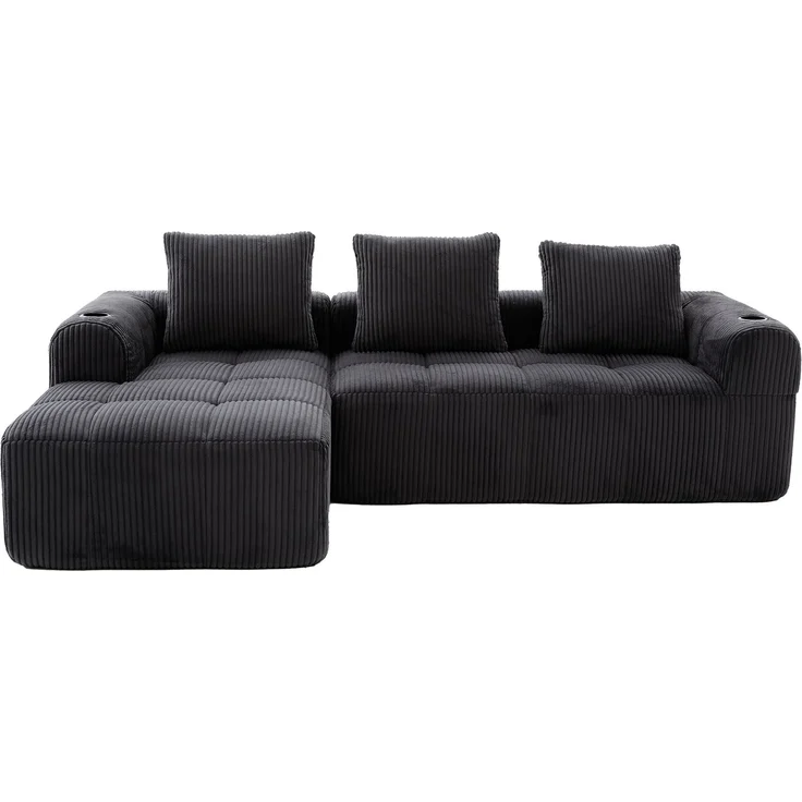 LVHOM Ecksofa 3 sitzer, Bodensofa mit Seitentaschen und Getränkehalter, Polstersofa aus Cordstoff, frei Kombination, Modulares Chaiselongue-Sofa-Set, 253x158x61 cm – Bild 2