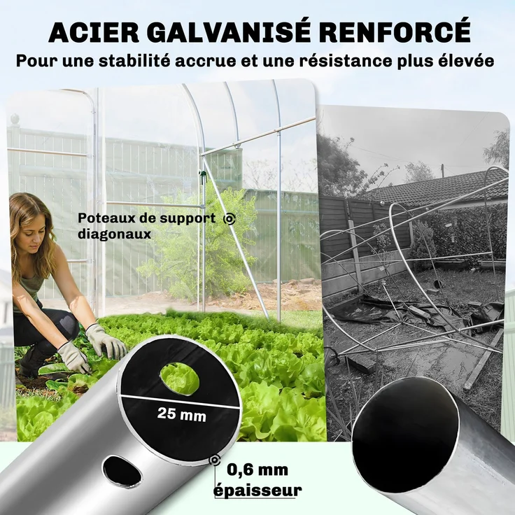 MELAYR, 12 m² großes Gartentunnel-Gewächshaus mit Tropfschutzfolie, 25 mm starkem, verzinktem Stahlrahmen, Transparent – Bild 6