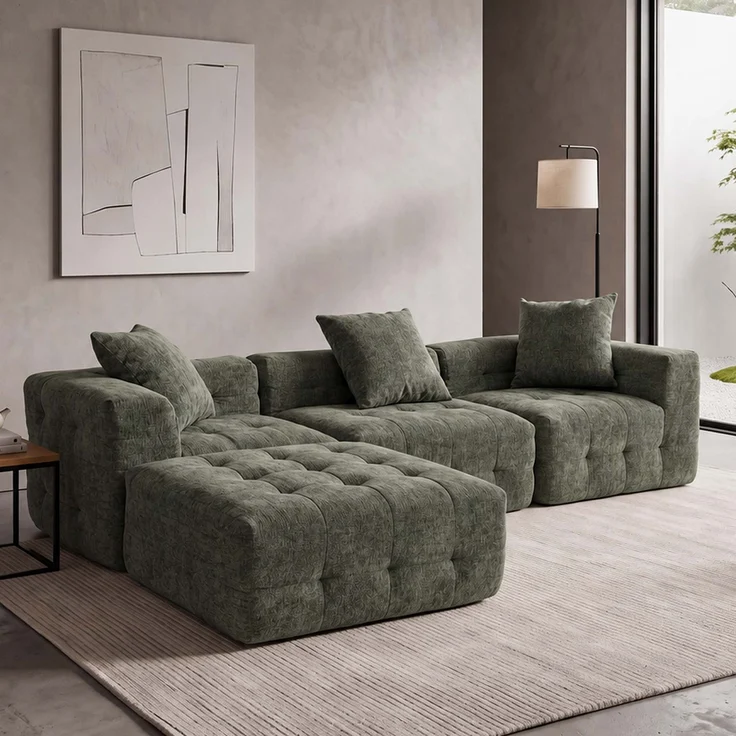 Sofa HWC-R33, 3-Sitzer Couch Polster-/Loungesofa, Stoff/Textil (340g/m²) 270cm ~ grün – Bild 1