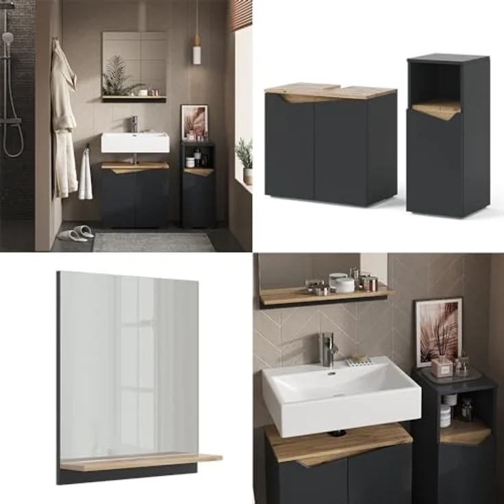 Badmöbel-Set Marelle Anthrazit 3 Teile, mit Midischrank Vicco – Bild 9