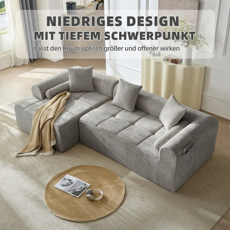 Vankel Ecksofa Modulares Chenille-Ecksofa mit tiefer Sitzfläche & Komfortpolsterung – Bild 2