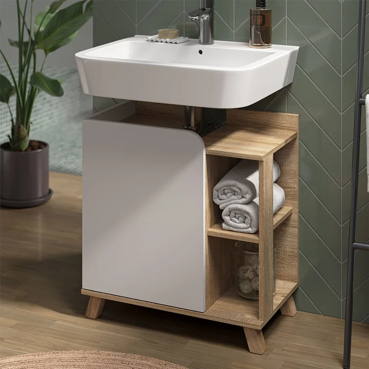 Vicco Waschtischunterschrank Karen, Holz, Sonoma Weiß, 60 x 65 x 35 cm – Bild 5