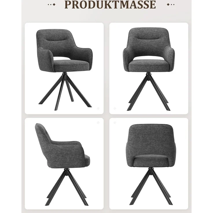 COLAMY Drehbare Esszimmerstühle 6er Set mit Armlehnen, Drehbare Polsterstühle für Küche & Esszimmer aus weichem Florstoff mit Metallgestell und Rückenlehne, für Esszimmer, Küche, Büro,Grau – Bild 10