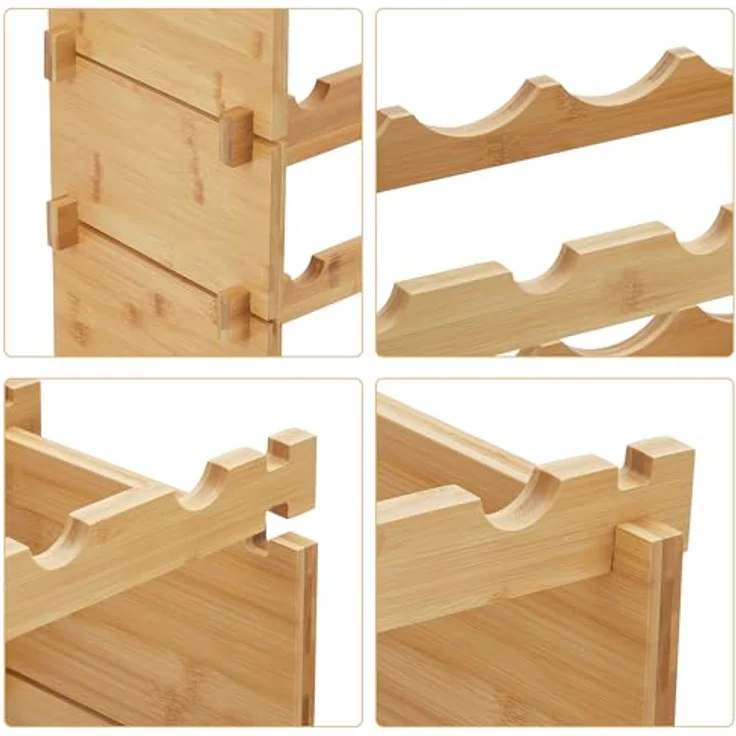 GarveeHome Weinregal Wein Regal Bambus Stapelbar Flaschenregal Flaschenständer AA-Qualität Ohne Schrauben, Platzsparend Für Keller, Bar, Küche & Esszimmer – Bild 6
