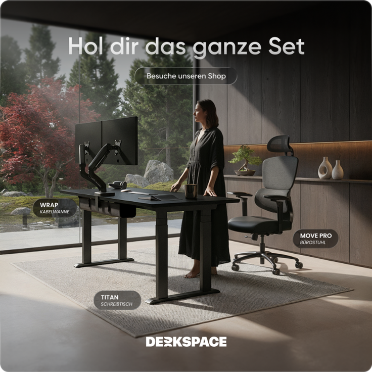 DESKSPACE Höhenverstellbarer Schreibtisch elektrisch mit leisem Dual-Motor – stabiles 4-Bein-Gestell (Schwarz Gestell) – Bild 9