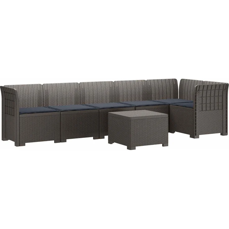 vidaXL 6-Sitzer Garten Sofa mit Kissen Rattan Look PP Hellgrau 3444121 – Bild 2