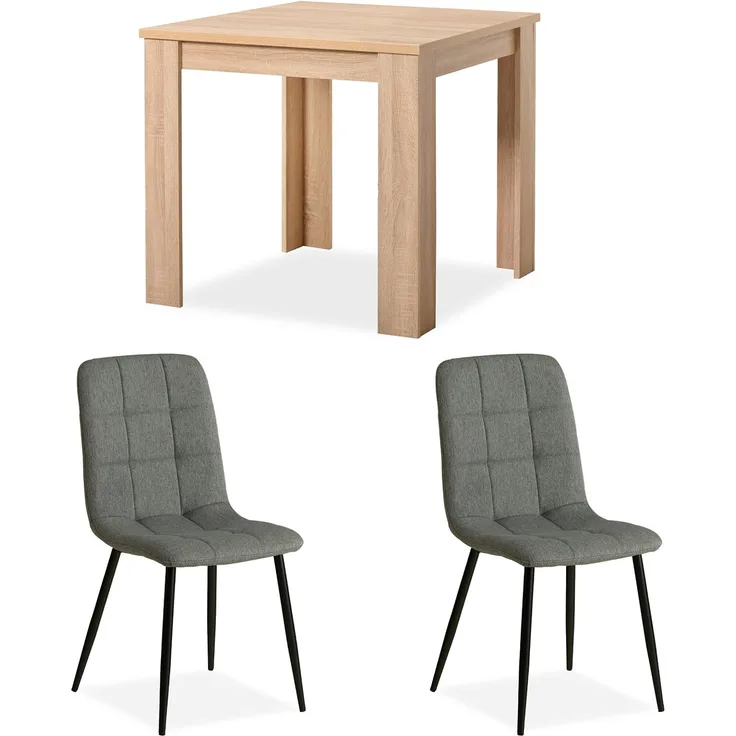 Homestyle4u Essgruppe, Leinenstoff grau / Holz natur, 80x80 cm